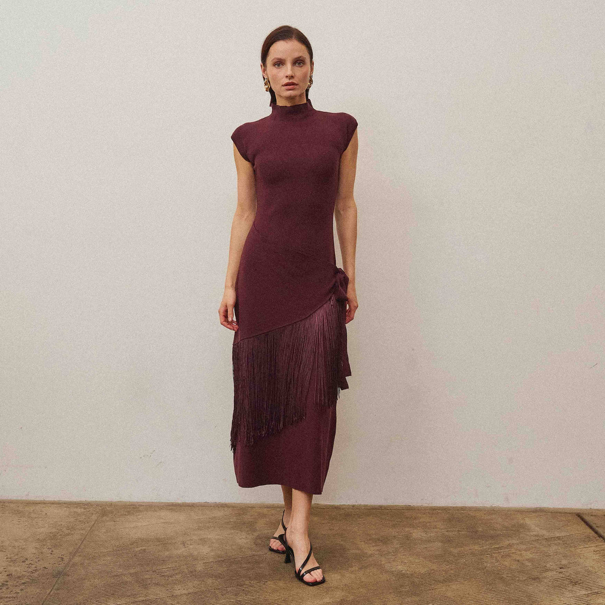 Fringe faux wrap dress