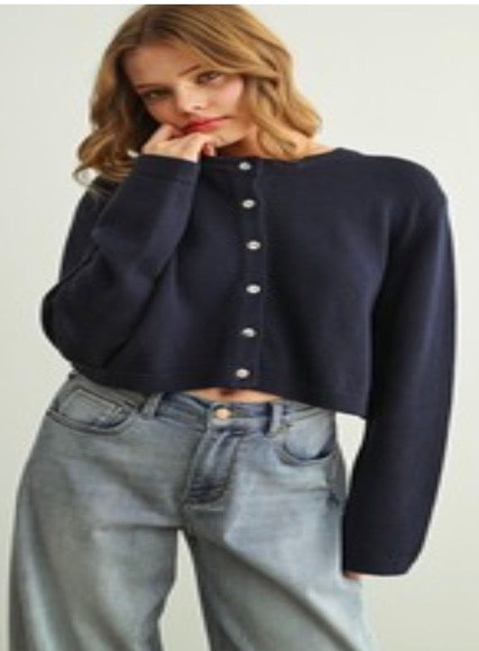 ROUND NECK BUTTON FRONT KNITTED CARDIGAN