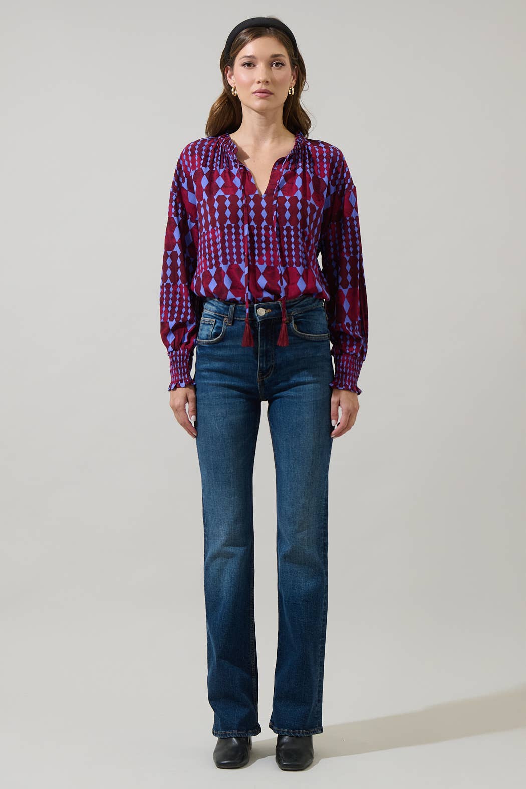 Ramsay Abstract Weylin Split Neck Tassel Blouse