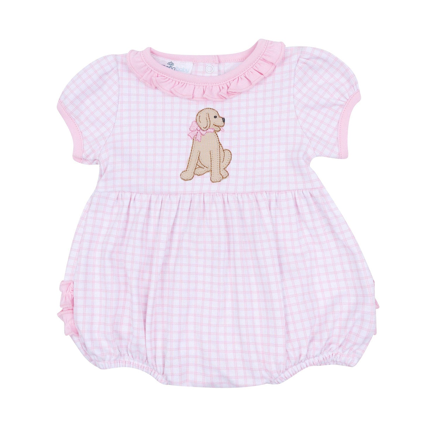 Puppy Playtime Applique Ruffle Bubble - Pink