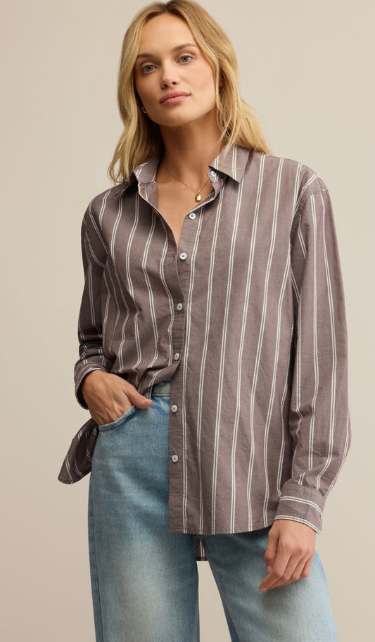 Seaport Stripped Poplin Shirt Sandalwood - Z Supply