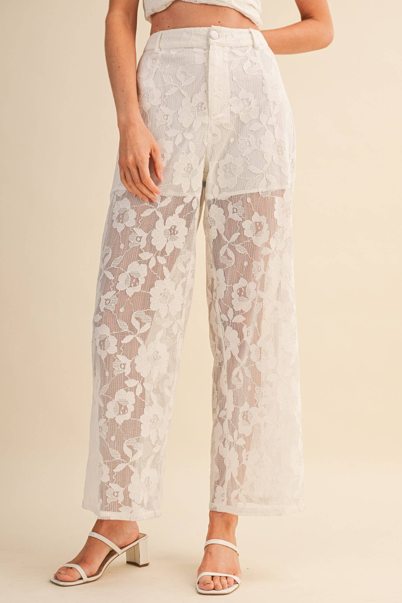 LACE SLEEVELESS TUNIC AND WIDE LEG PANTS SET