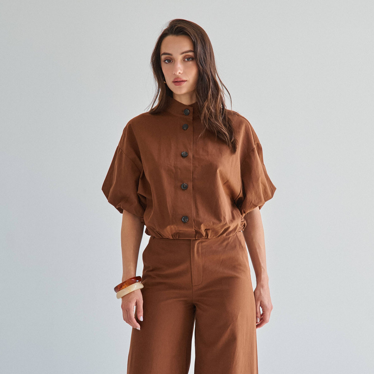 Button volume top & pants set