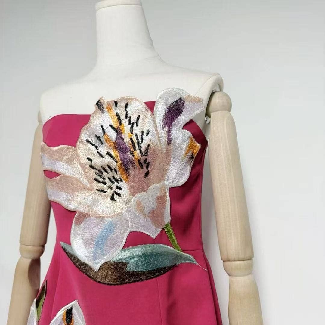 DR840Y Women’s Strapless Dress with 3D Floral Beaded Detail
