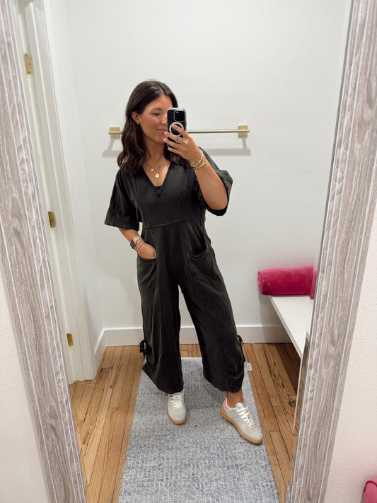 Washed oversized wide leg jumpsuit
