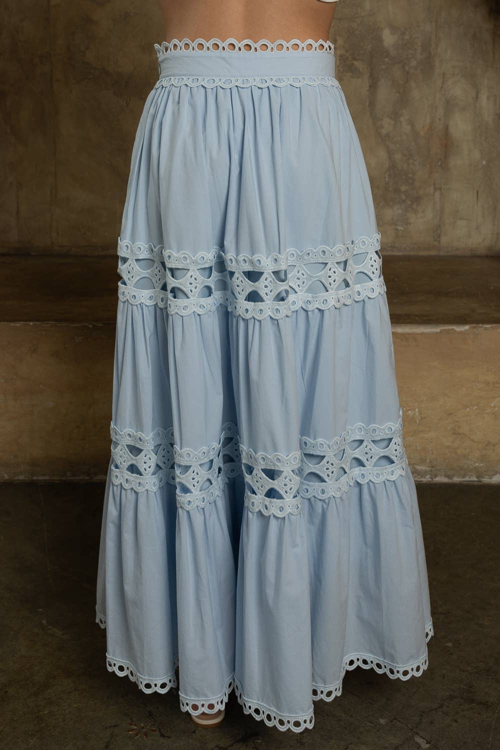 Tiered Maxi Skirt with Eyelet Detailing