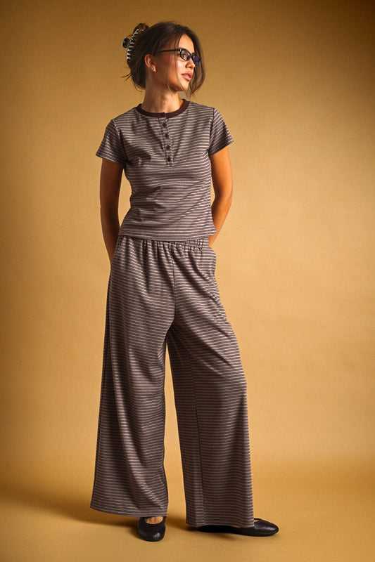 brown striped lounge pant set