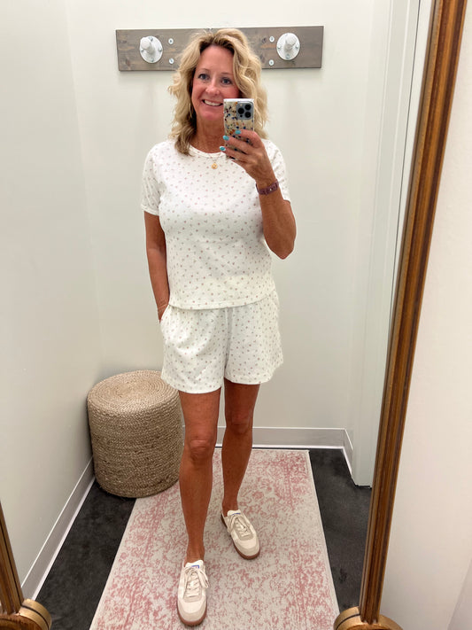 off white floral short set