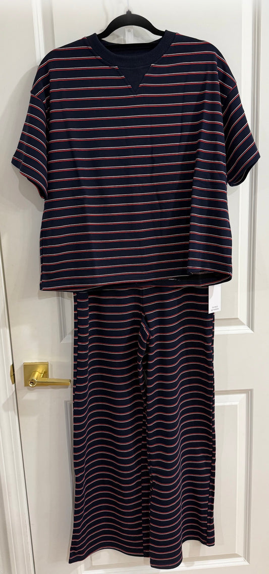 Natalie navy/red stripe pant set