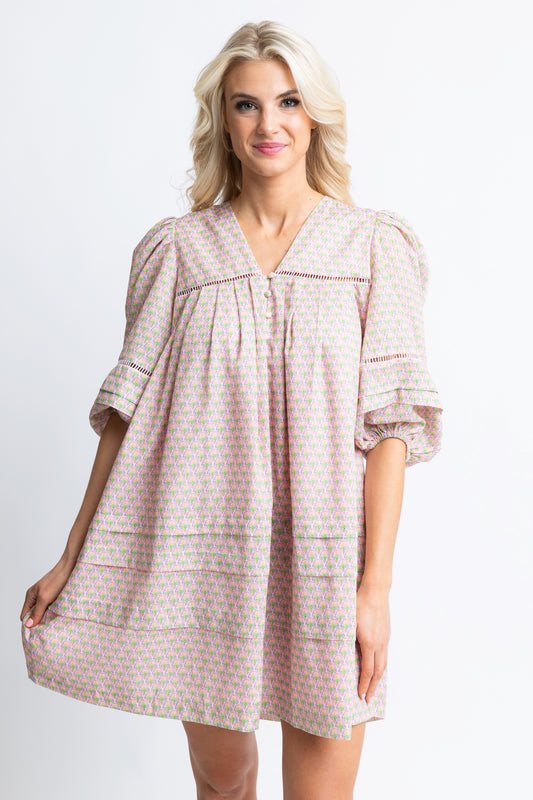 KARLIE Vintage Paris Floral Puff Sleeve Dress