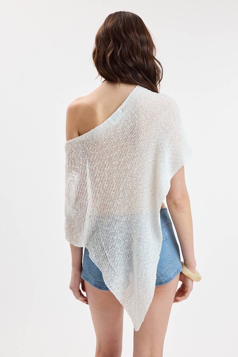 SEE-THROUGH KNIT ONE-SHOLDER SHEER PONCHO