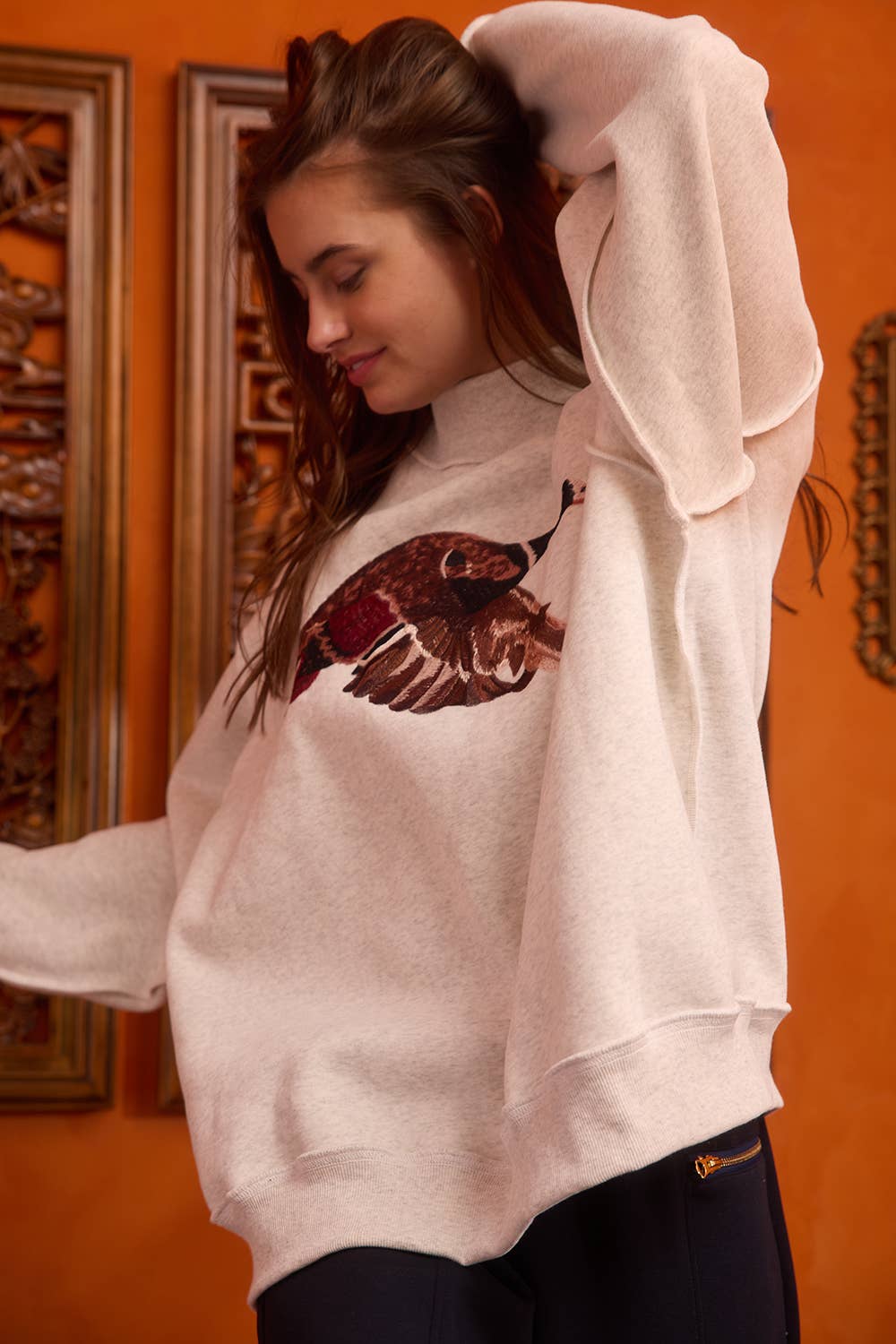 'MALLARD' Embroidered Mock-Neck Sweatshirt