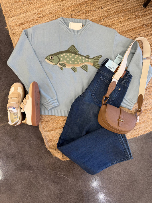 Sage blue fish knit sweater