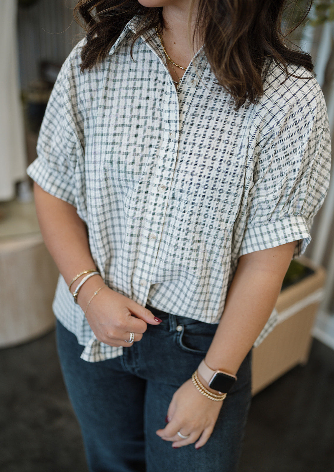 Checkered button down oversized top (3 colors)
