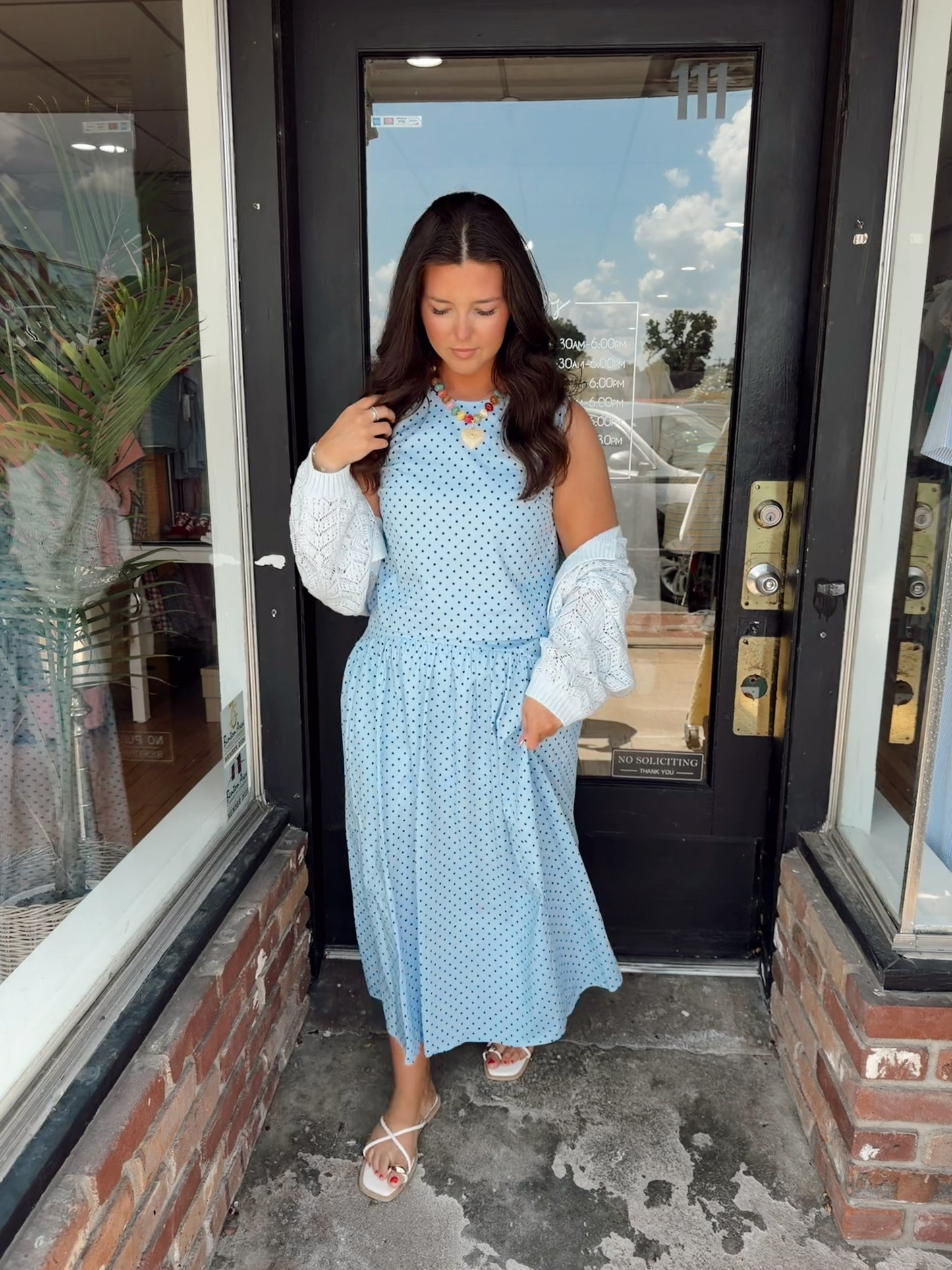 BLUE POLKA DOT FLARED MAXI SKIRT
