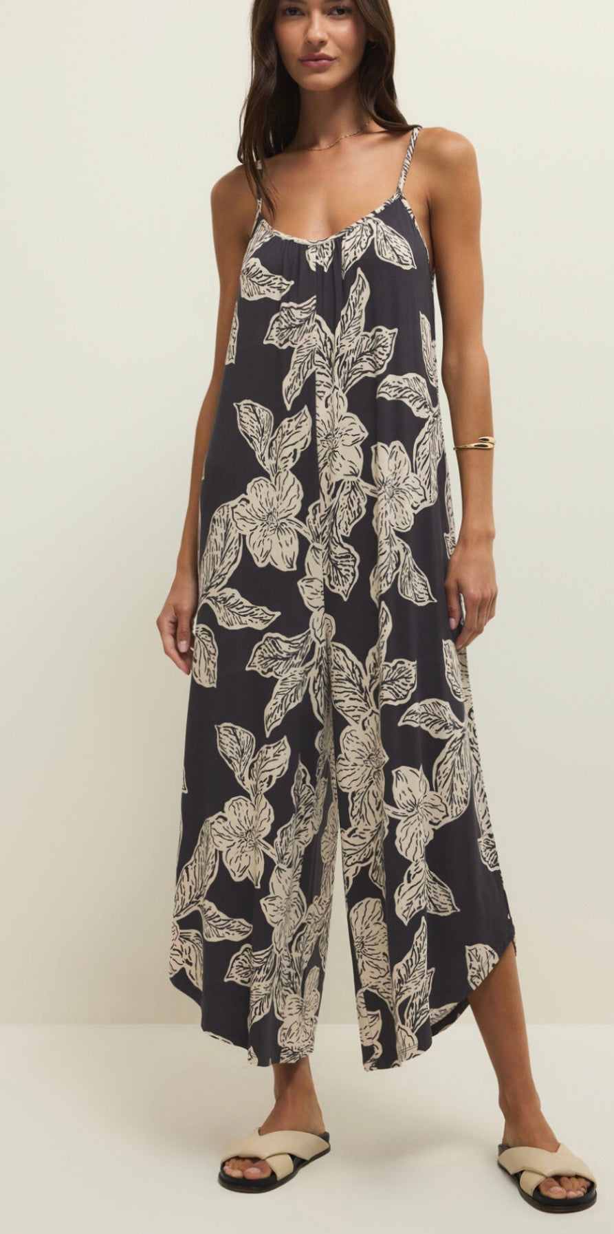 Flared Asha Floral Jumpsuit Black Sand - Z Supply