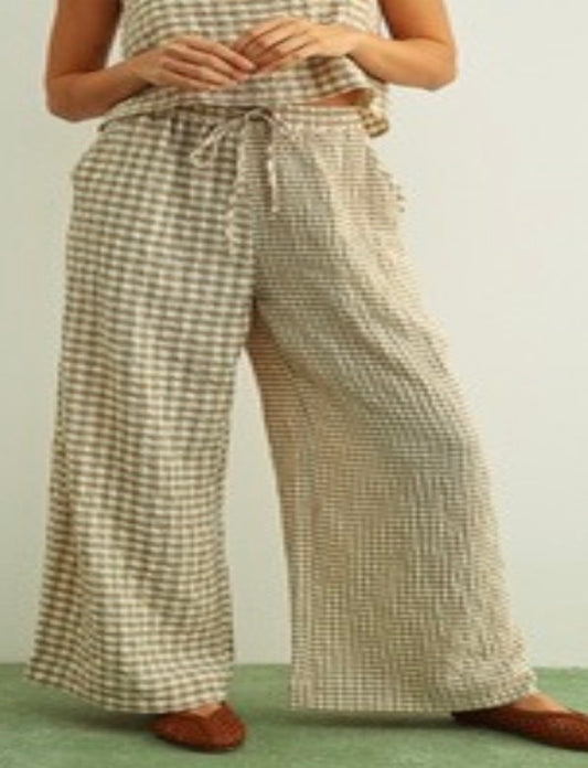 MIXED GINGHAM STRAIGHT PANTS