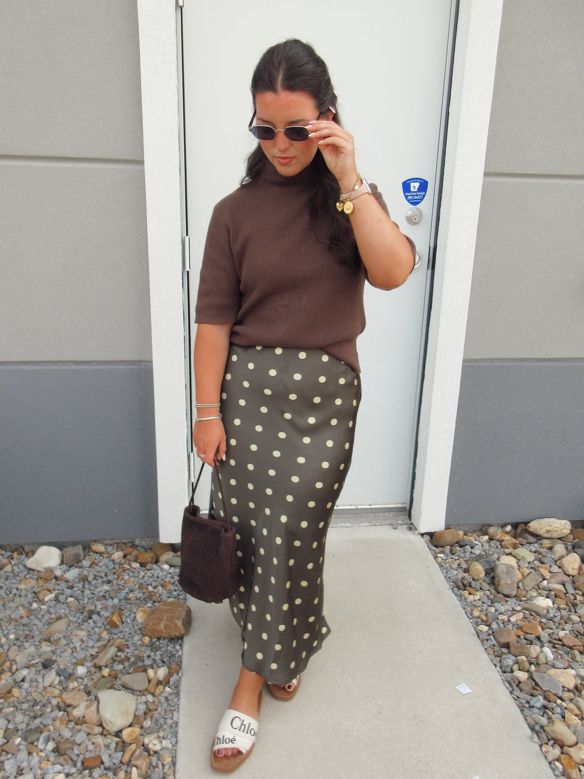 Olive polka dot skirt