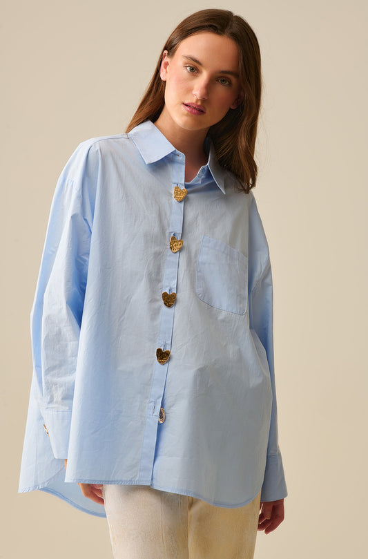 Relaxed Poplin Shirt With Gold Heart Buttons