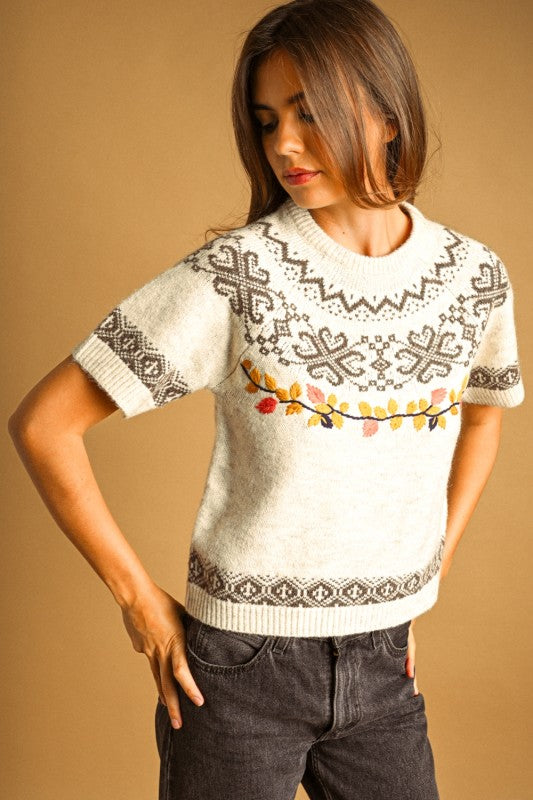 Beige embroidered sweater top