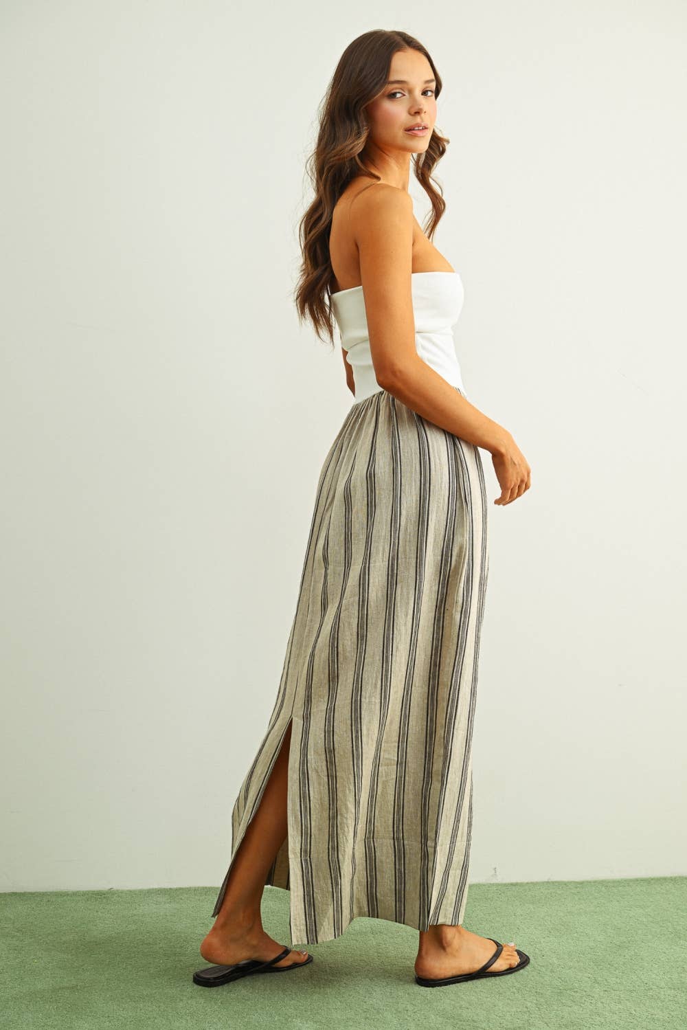STRIPED PATTERN KNIT WITH RIBBED TOP COMBINATION DRESS