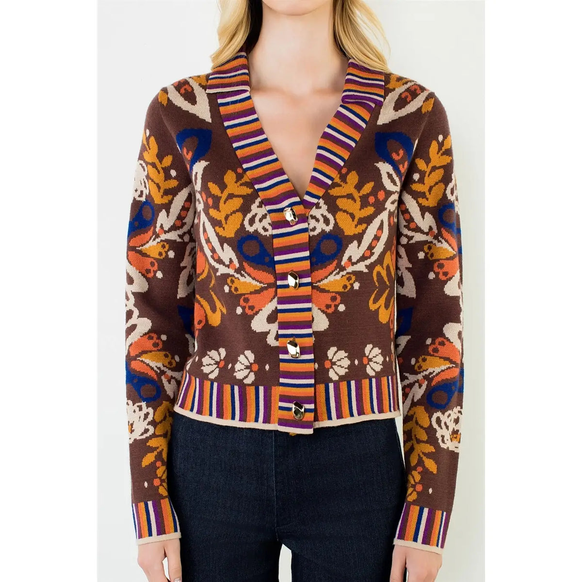 Floral Cardi w/gold buttons