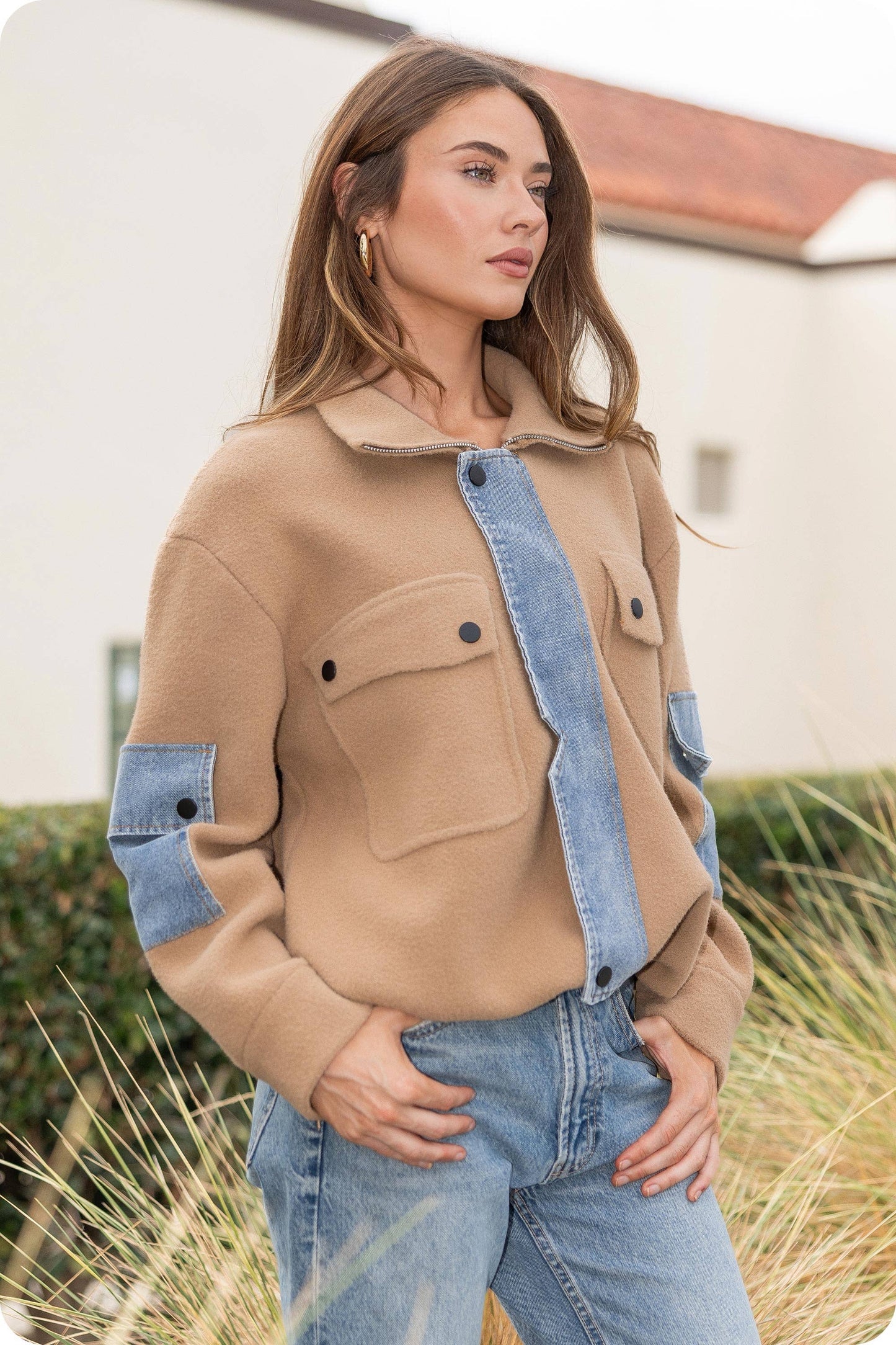 Denim Mixed Media Knit Jacket