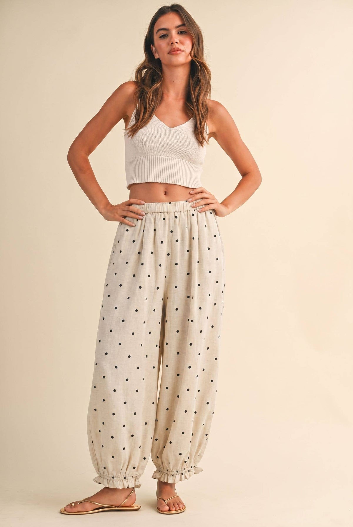 ELASTIC WAIST POLKA DOT PANTS