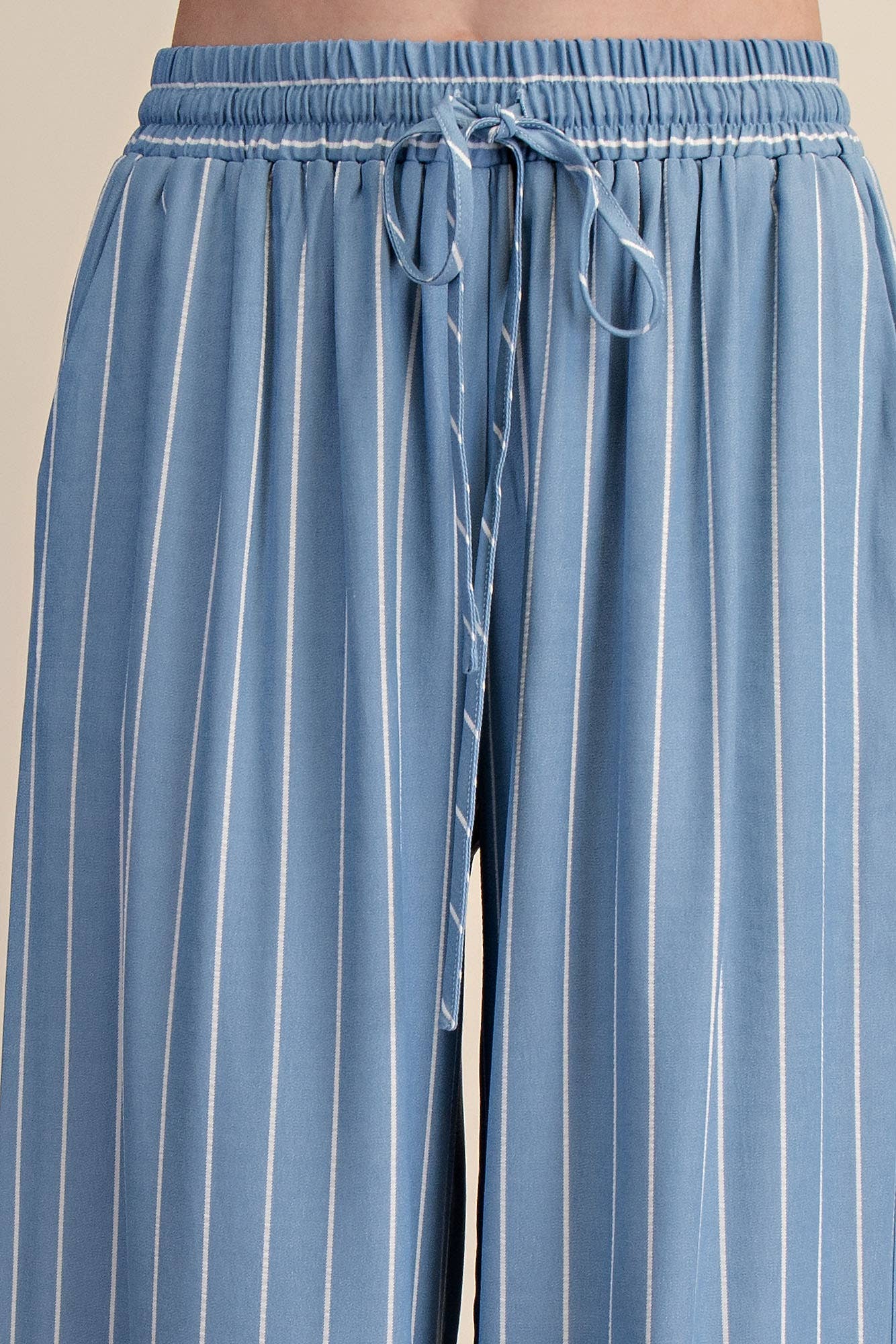 High Waist Elastic Band Stripe Wide Pants