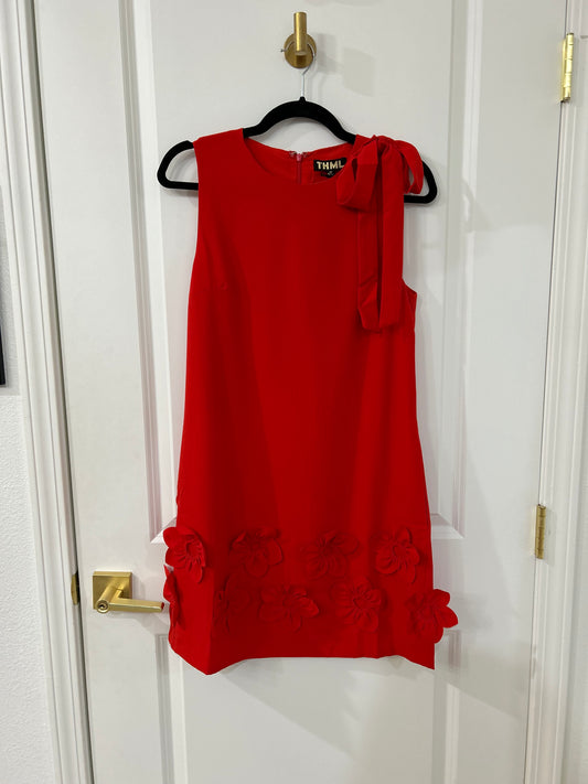 Sleeveless floral detail dress red