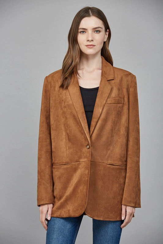 Cognac faux suede blazer