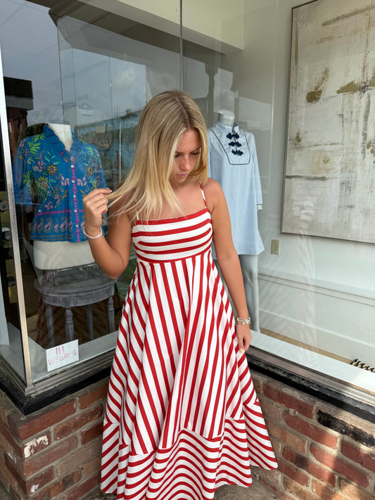 red stripe midi dress