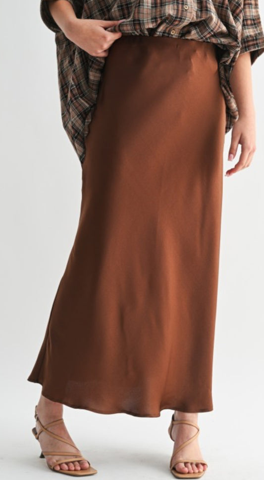 Silk Maxi Skirt - brown