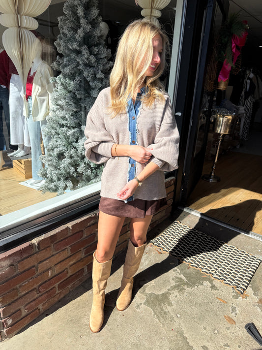 light mocha denim contrast sweater