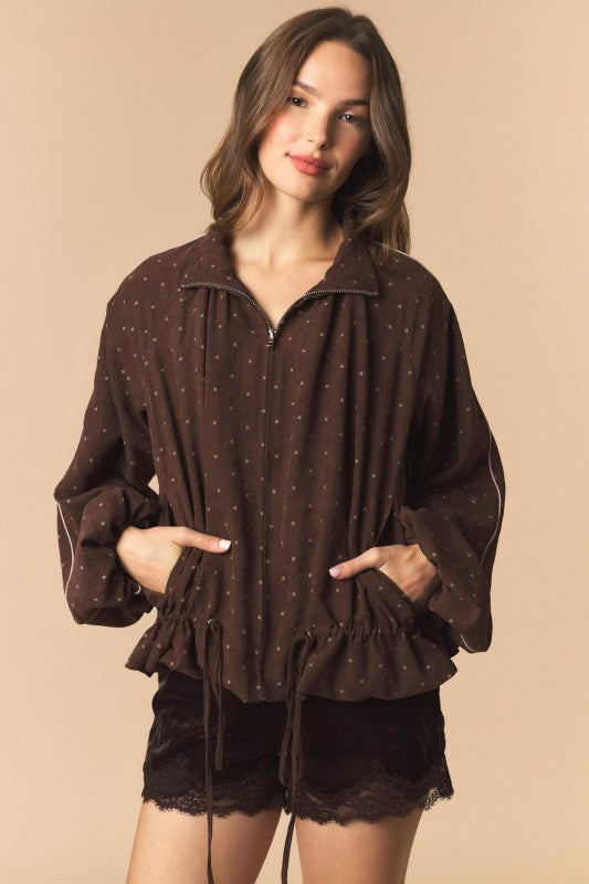 Polka dot suede wind breaker