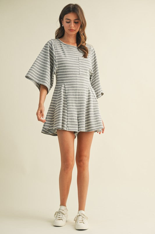 heather grey striped flowy romper