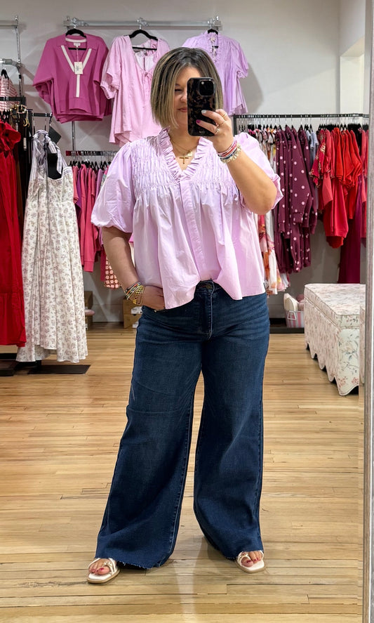 Lilac pink smocked blouse ￼