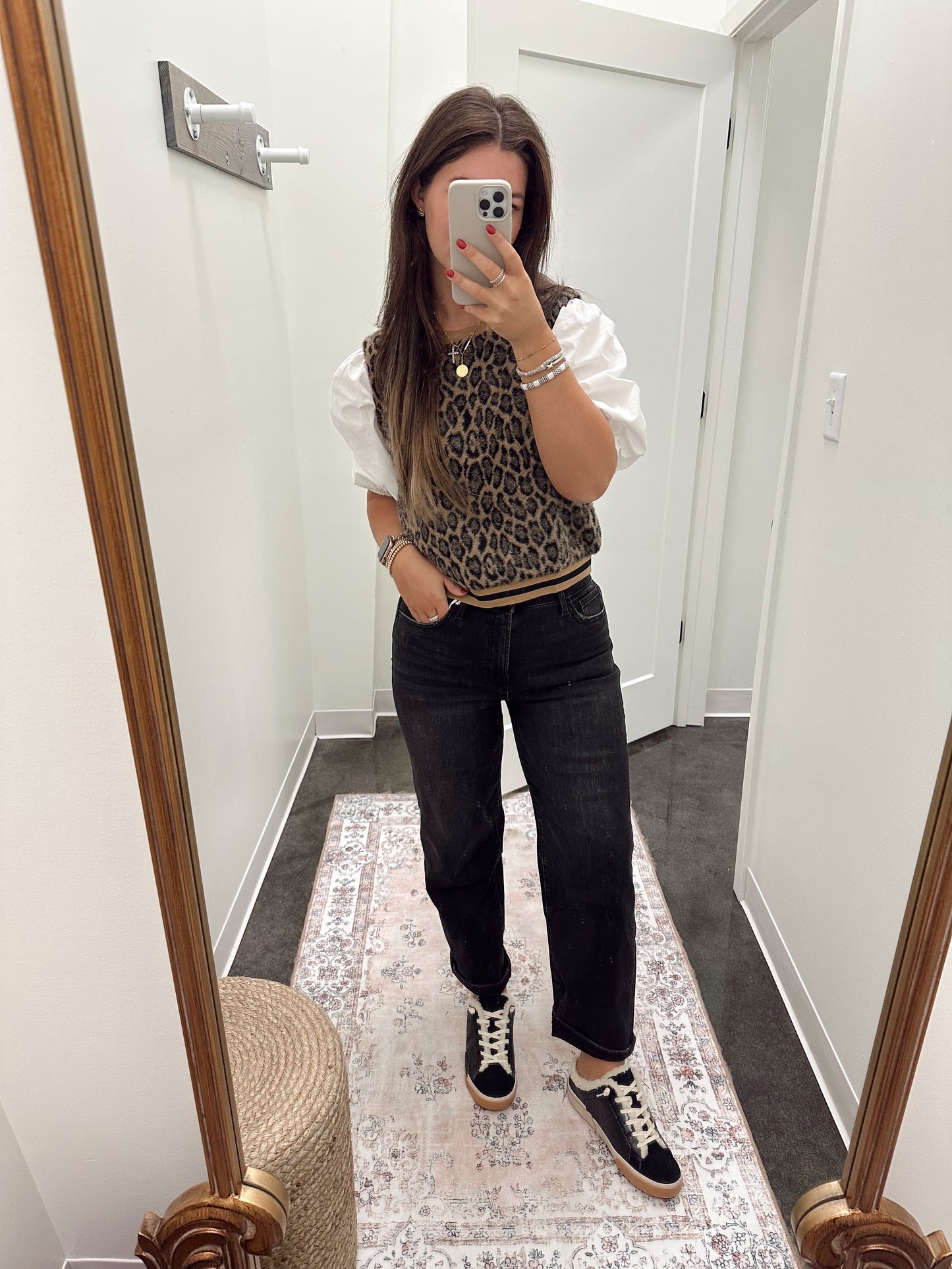 fuzzy leopard puff top