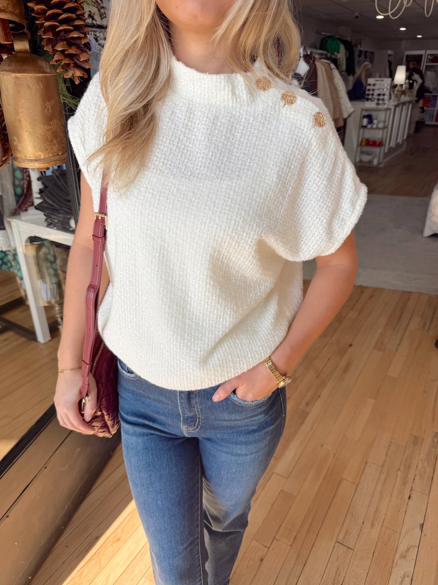 short sleeve tweed top