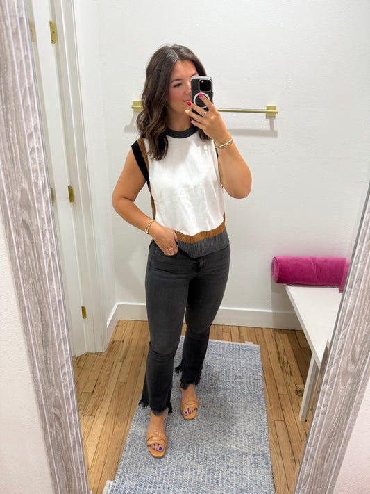 almond milk cap sleeve knit top