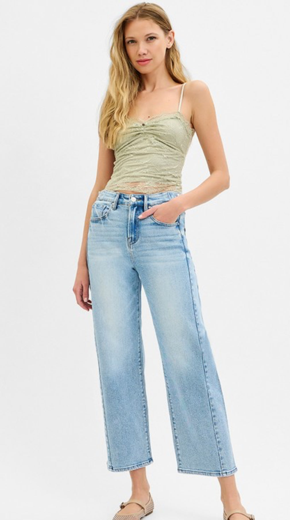 High Rise Crop Barrell Adjustable Waist Jean