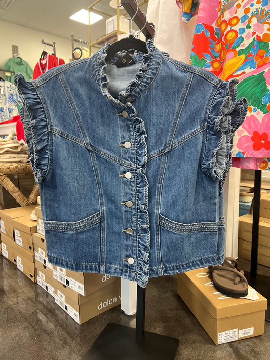 Ruffled detail denim vest