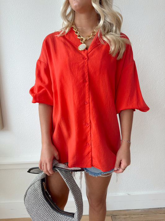 Blouson sleeve collared shirt