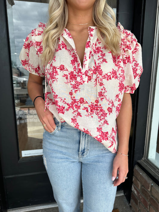 Phoebe Red Floral Top