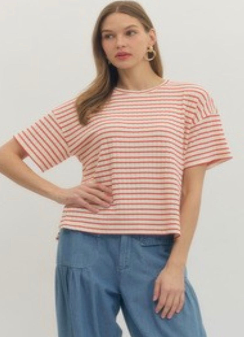 Cream/red stripe Top