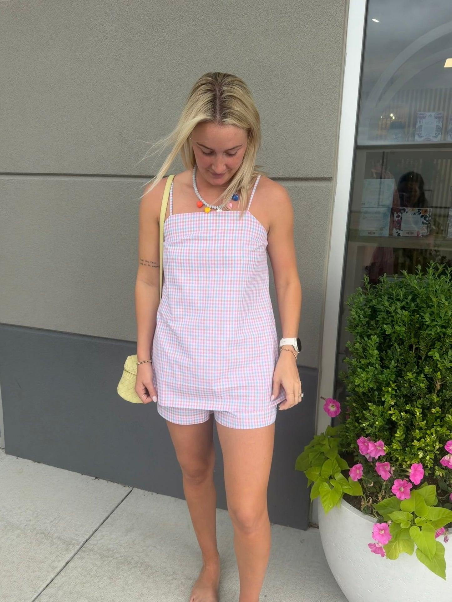 MULTICOLOR PLAID CAMI TOP AND SHORTS SET