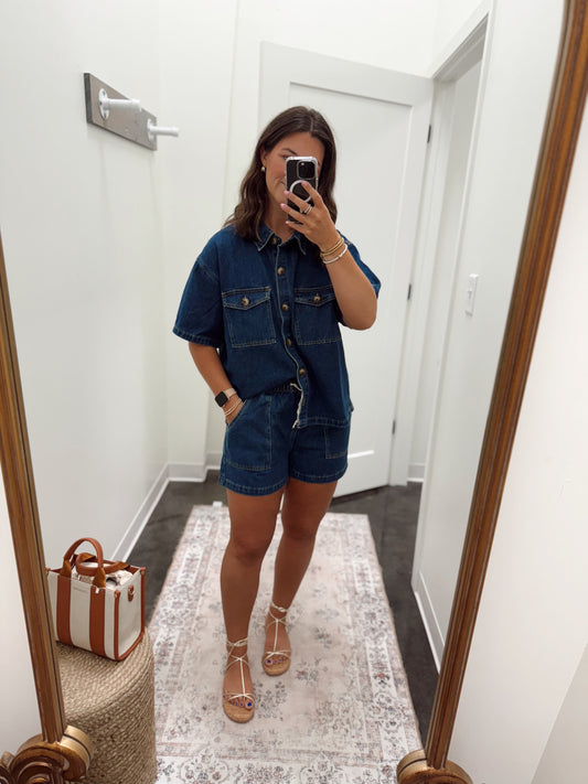 Dark denim short set