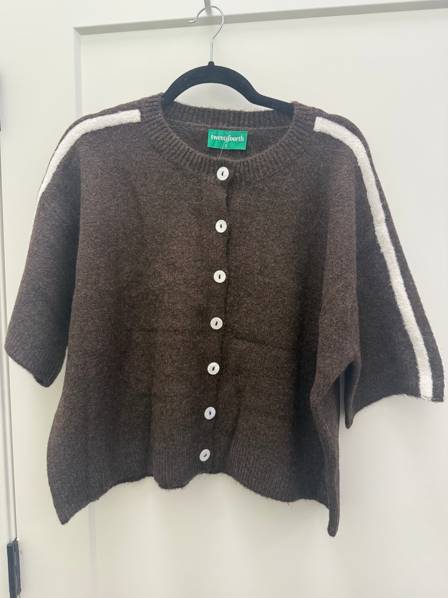 button cardigan w/side stripe detail (2 colors)