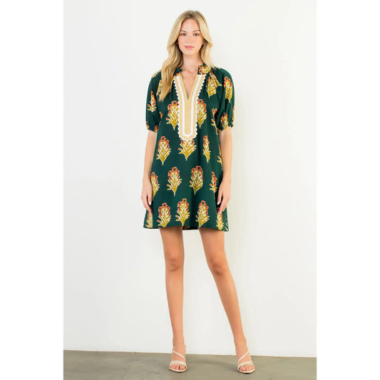 floral detail stripe dress