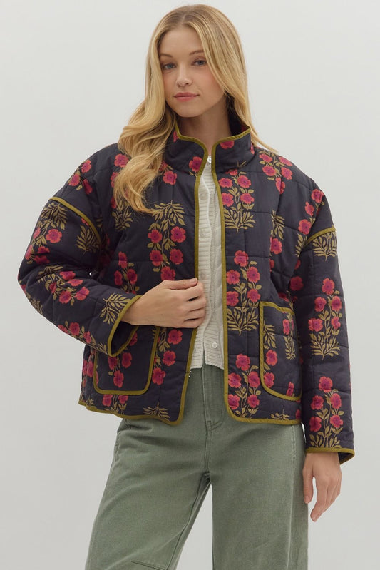 Jet black floral jacket